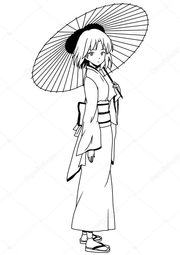 Chica Japonesa En Kimono Con Paraguas Foto De Stock Orrlov 84785774