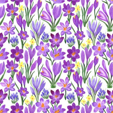 Su klonu rengarenk bahar çiçeklerinin pürüzsüz deseni. Kumaş, tekstil, dekupaj, duvar kâğıtları, baskı, hediye paketi, davetiyeler, tekstil.