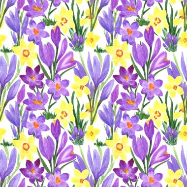 Su klonu rengarenk bahar çiçeklerinin pürüzsüz deseni. Kumaş, tekstil, dekupaj, duvar kâğıtları, baskı, hediye paketi, davetiyeler, tekstil.