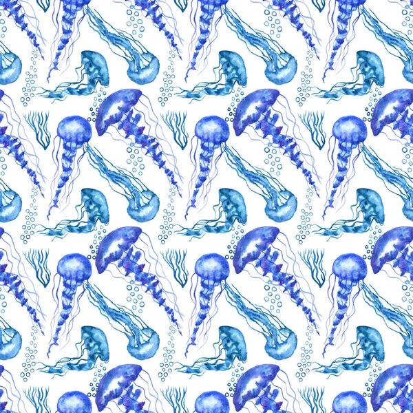 Seamless Pattern Jellyfish Colored Watercolor Illustration Medusa Draw Tattoo Design — 스톡 사진