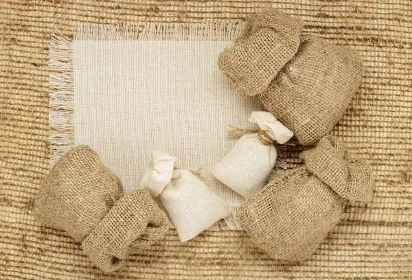 Framework made of burlap with the line and place for your text — Stock Photo, Image