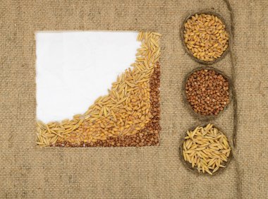 Çuval bezi ve hububat ve yer metniniz için yapılan çerçeve