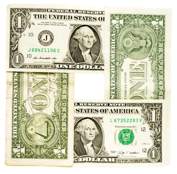 Banknoten, Dollars, isoliert auf weißem Hintergrund — Stockfoto