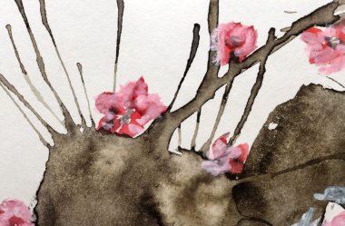 Suluboya pembe çiçekler