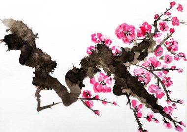 Suluboya pembe çiçekler