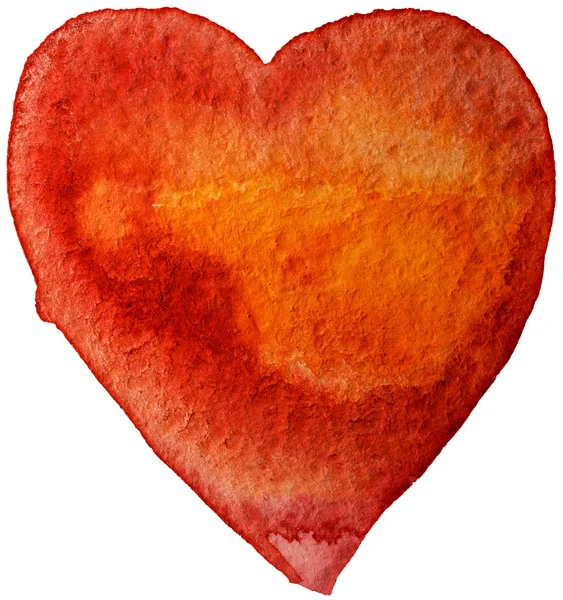 Hart, aquarel, elementen voor uw valentines warme oranje tinten. Geïsoleerd op witte achtergrond. — Stockfoto