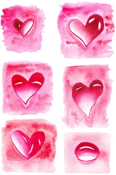 Corazones rosados, elementos para tu San Valentín. Dibujo acuarela —  Fotos de Stock