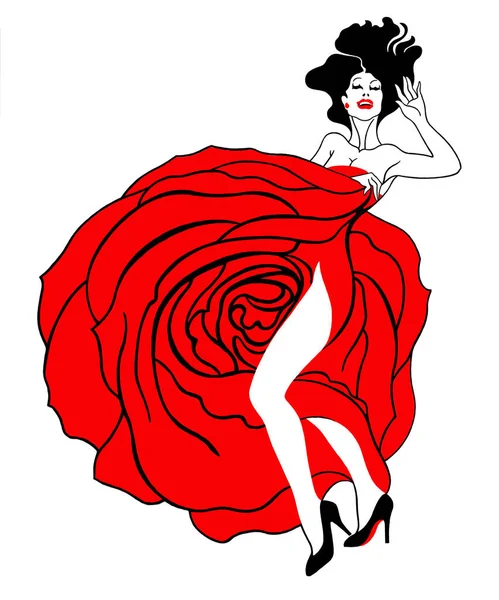 Piękna Pełna Wdzięku Kobieta Róża Kwiat Metafora Surrealizm Flamenco — Zdjęcie stockowe