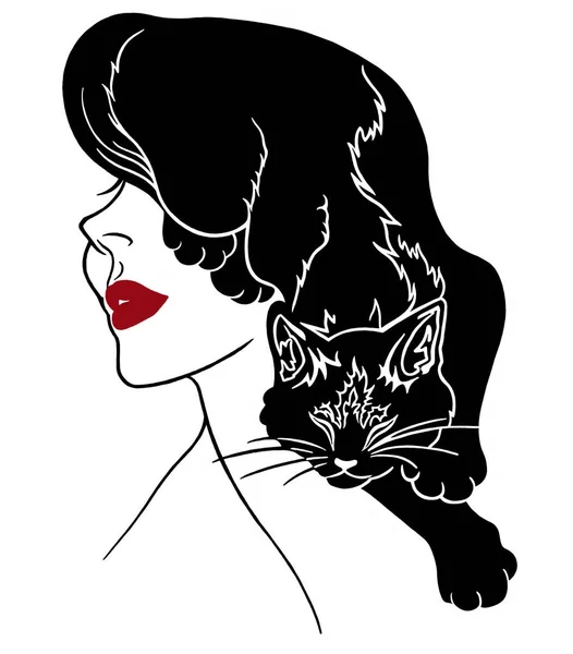 Ženská Tvář Vlasy Metafora Cat — Stockový vektor