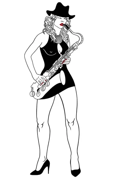 Krásná Stylová Žena Večerních Šatech Hraje Saxofon — Stockový vektor