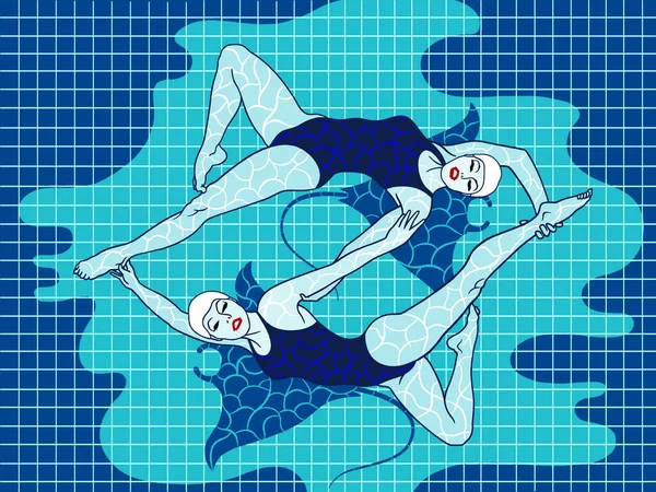 Elegant Graceful Women Engaged Synchronized Swimming — Stock Vector