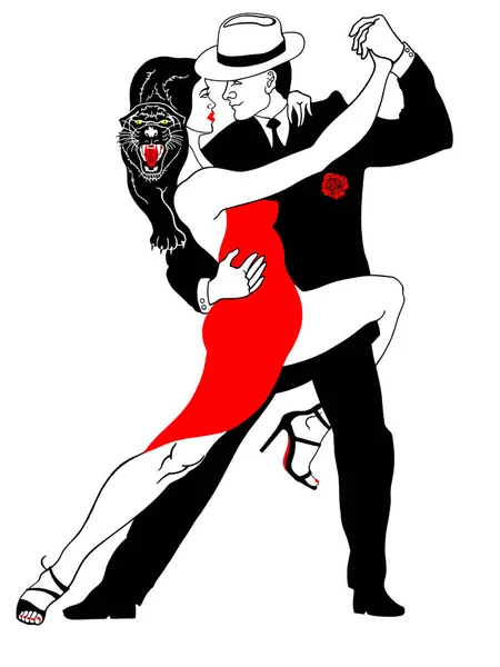 Homem Uma Mulher Lindos Apaixonados Fazem Uma Dança Tango Uma —  Vetores de Stock
