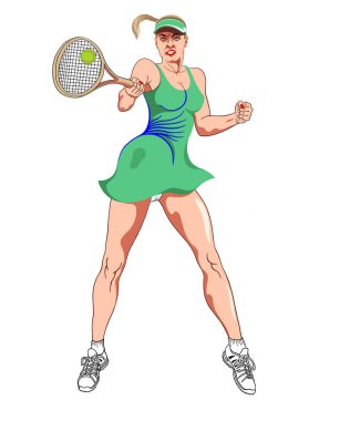 Güzel, güçlü, hevesli bir kadın tenis oynuyor..