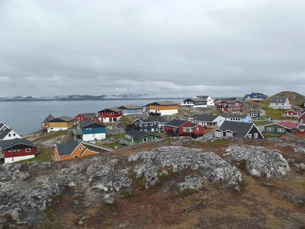 Вигляд Барвисті Будинки Нуука Узбережжі Ґренландії — стокове фото