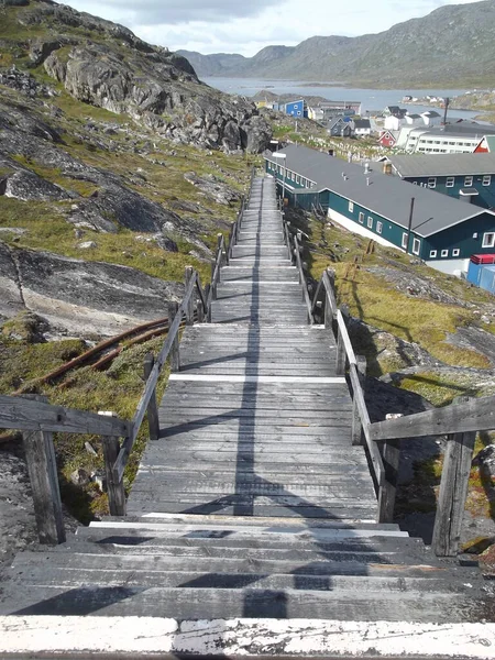 Qaqortog Islandia Construye Muchas Colinas Excepto Que Las Carreteras Son —  Fotos de Stock