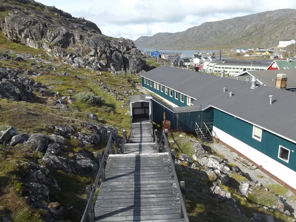 Qaqortog Iceland Built Many Hills Road Stairs Everywhere City — стоковое фото