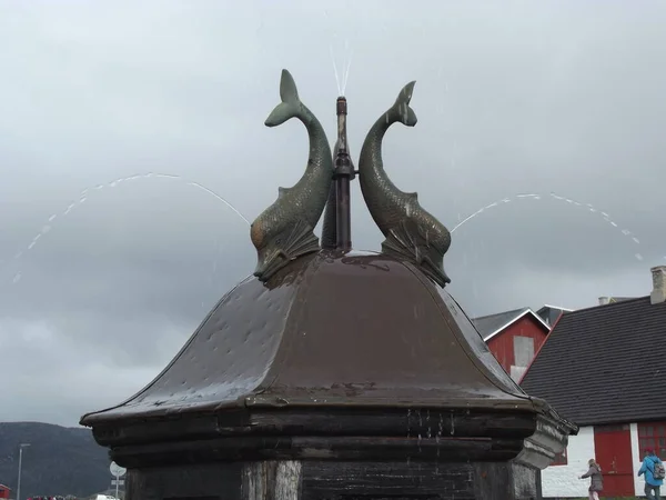 在冰岛卡科尔托的历史性市场广场上 是由帕维亚 霍格设计的格陵兰唯一的喷泉 — 图库照片