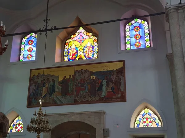 Glasmålningar Agios Titos Kyrka Heraklion Iraklio Kreta Grekland — Stockfoto