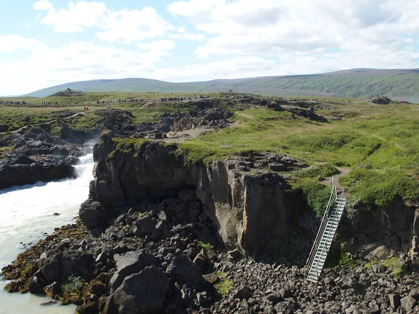 Níveis Mais Baixos Godafoss Cachoeira Dos Deuses Iceland — Fotografia de Stock