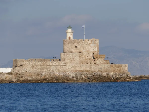 Agios Nikolaos Kalesi Rodos Yunanistan Rodos Kentindeki Mandraki Limanının Başında — Stok fotoğraf
