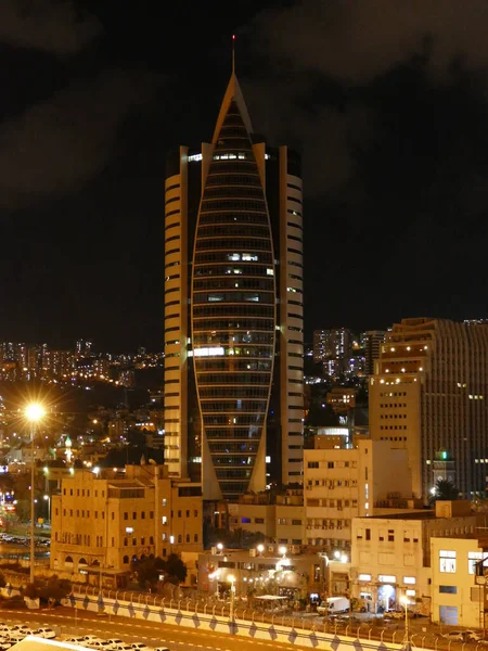 Sail Tower Haifa Israel Night — Stock Photo, Image