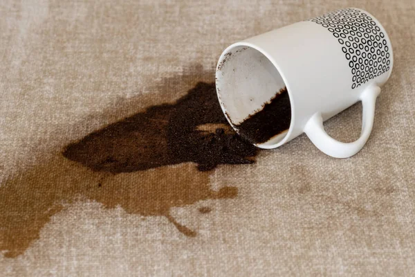 Spilled Cup Coffee Sofa Dirty Stain — Stock Photo, Image