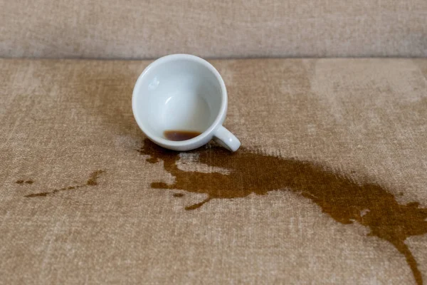 Spilled Cup Coffee Sofa Dirty Stain — Stock Photo, Image