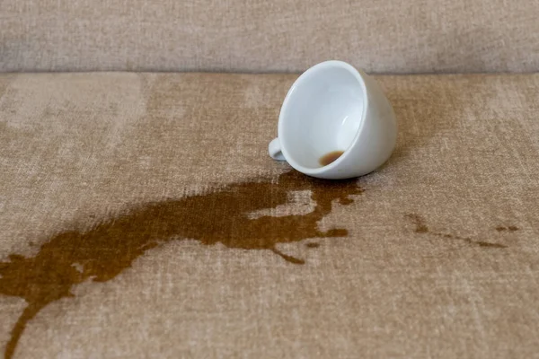 Spilled Cup Coffee Sofa Dirty Stain — Stock Photo, Image