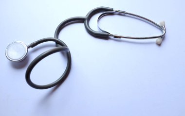flat lay Medical stethoscope isolate on white background . Healthcare concept