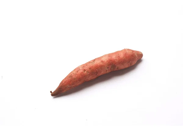 Draufsicht Und Flache Lage Fesh Eine Rosa Süßkartoffelknolle Isoliert Auf — Stockfoto