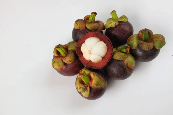 Top View Mangosteens Queen Fruits Thailand White Background — Stock Photo, Image