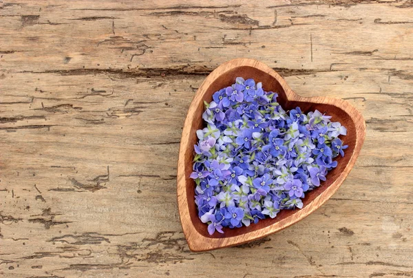 Wooden heart with flowers — Stock Photo, Image