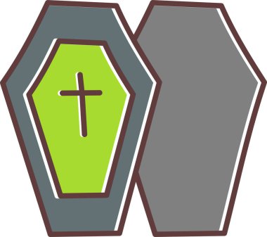 Beyaz arka planda haçlı bir tabut tasviri