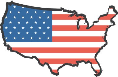 ABD bayrağı ve haritası beyaz arka planda bir gölge