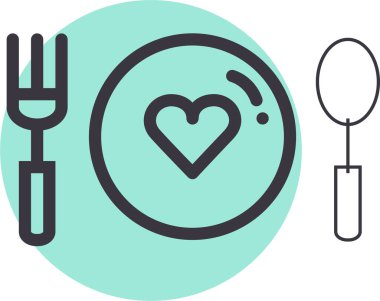 kalp, aşk, yemek, restoran, yemek, menü, yemek, yemek, ikon. vektör illüstrasyonu