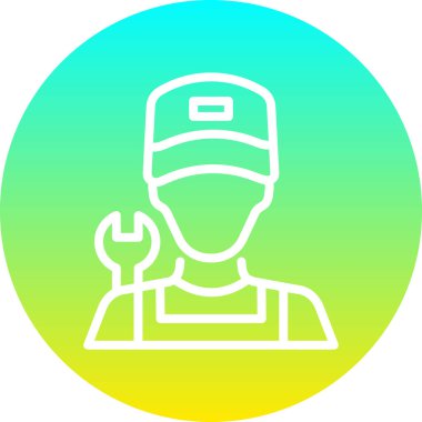 Tamirci işçi karakter avatarı miğferde, web simgesi basit illüstrasyon