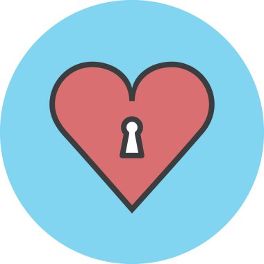 kilit kalp ikonu, sevgililer günü konsepti, basit illüstrasyon tasarımı 
