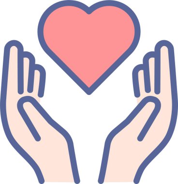 Kalp ikonu olan eller, basit çizim tasarımı 