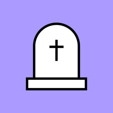 Düz stil mezar taşı simgesi izole edildi. Cadılar Bayramı sembolü vektör illüstrasyonu