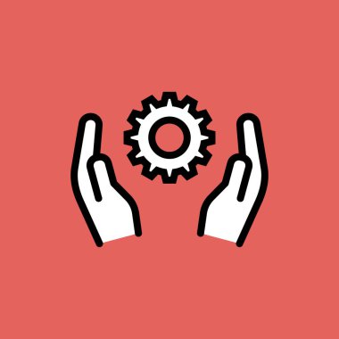 el ele tutuşan dişli simgesi, vektör illüstrasyonu