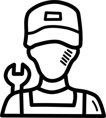 Tamirci işçi karakter avatarı miğferde, web simgesi basit illüstrasyon