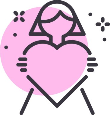 Kalbi, çizimi, beyaz arkaplanı olan bir kız.