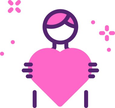 Kalp ikonu olan kadın. Web tasarımı için erkek vektör simgelerinin düz çizimi