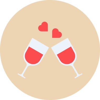 Şarap kadehleri ikonu, sevgililer günü konsepti, basit illüstrasyon tasarımı 