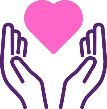 Kalp ikonu olan eller, basit çizim tasarımı 