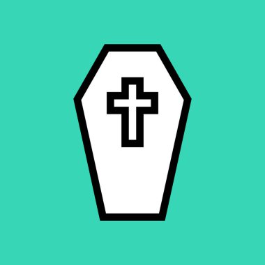 Yeşil arkaplanda tabut simgesi, vektör illüstrasyonu