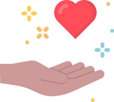 Kalp ikonu olan eller, basit çizim tasarımı 