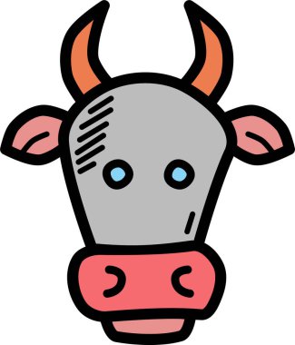 Şaşırmış görünen bir ineğin karikatür çizimi.