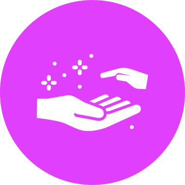 Mor bir düğme tutan el.