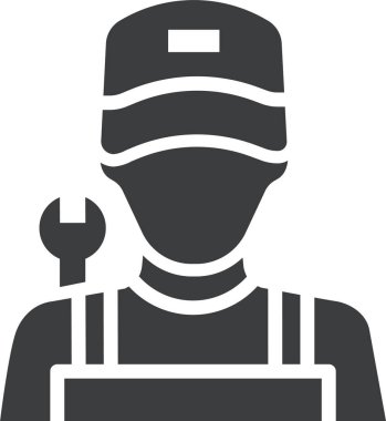 Tamirci işçi karakter avatarı miğferde, web simgesi basit illüstrasyon